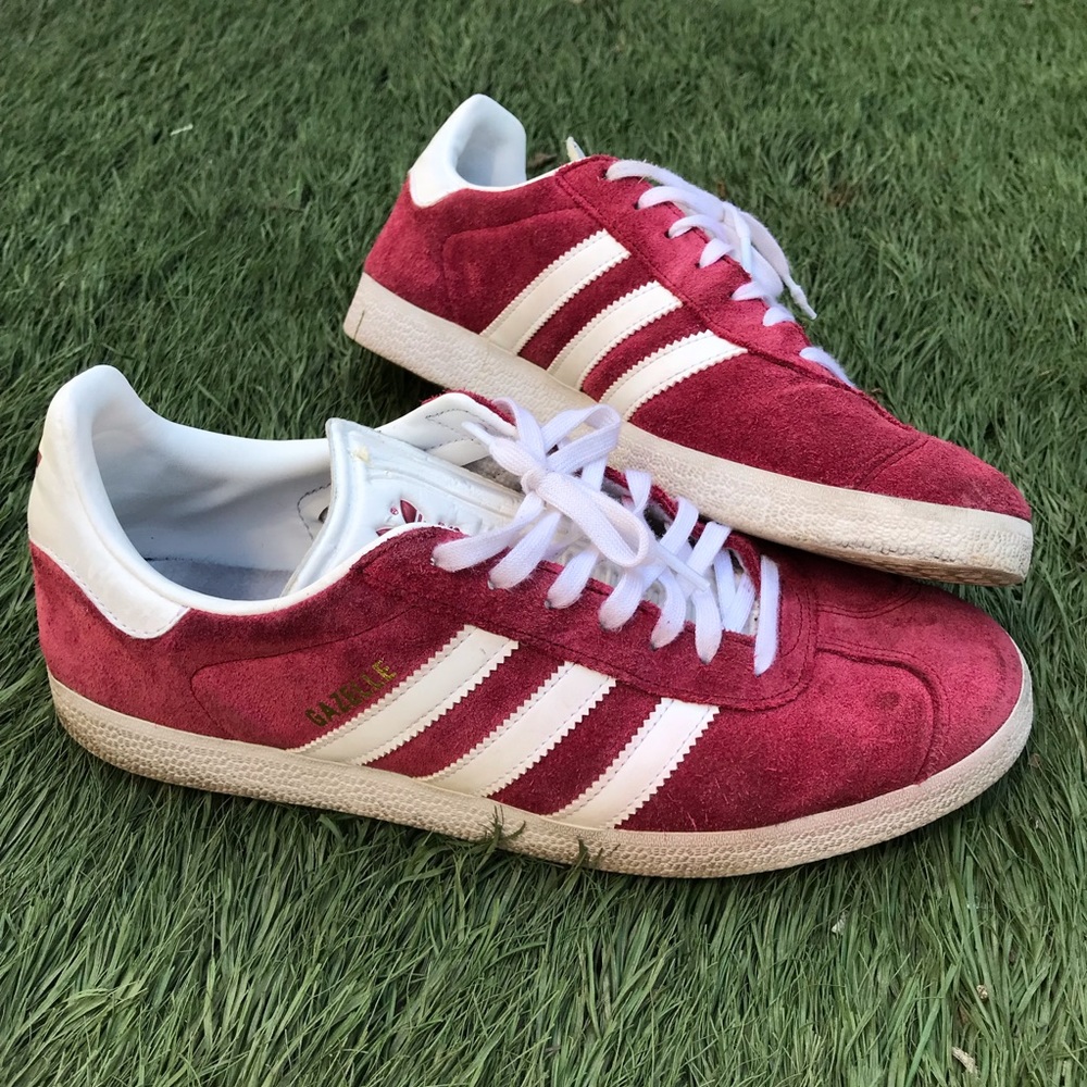 Adidas Originals Gazelle Sneakers • Red & White • Mens Sz 9.5 • Shoes Maroon